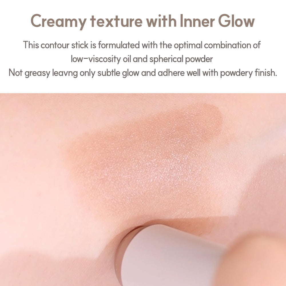 Espoir Be Glow shading stick contour application on cheek demonstrates precise, everyday sculpting.