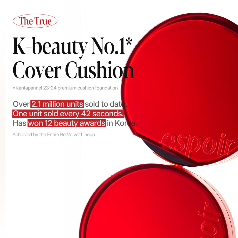 Espoir Be Velvet Cushion compact open lid shows creamy texture for quick application
