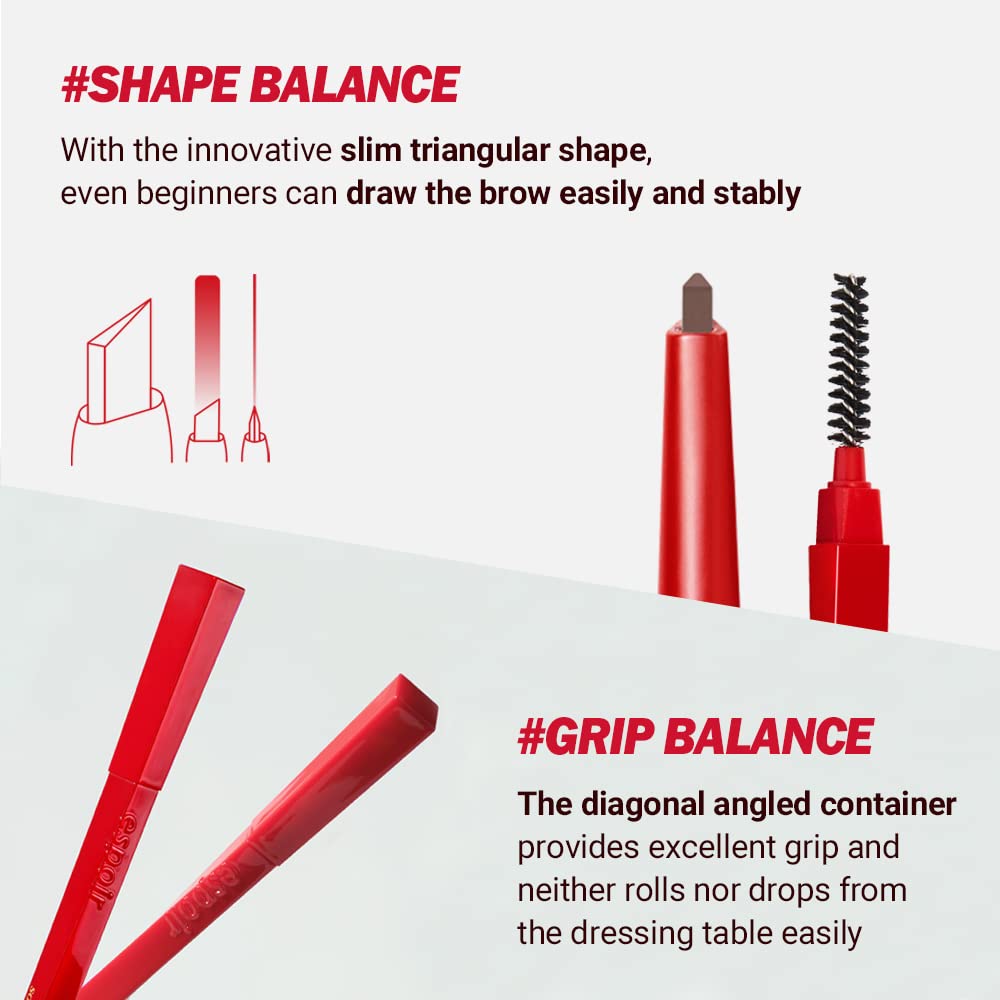 Espoir Brow Balance Pencil No. 2 diagonal-grip container for stable application.