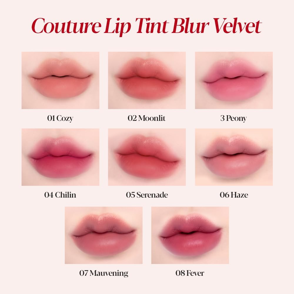 Espoir Couture Lip Tint Blur Velvet Peony smear-free finish after sipping