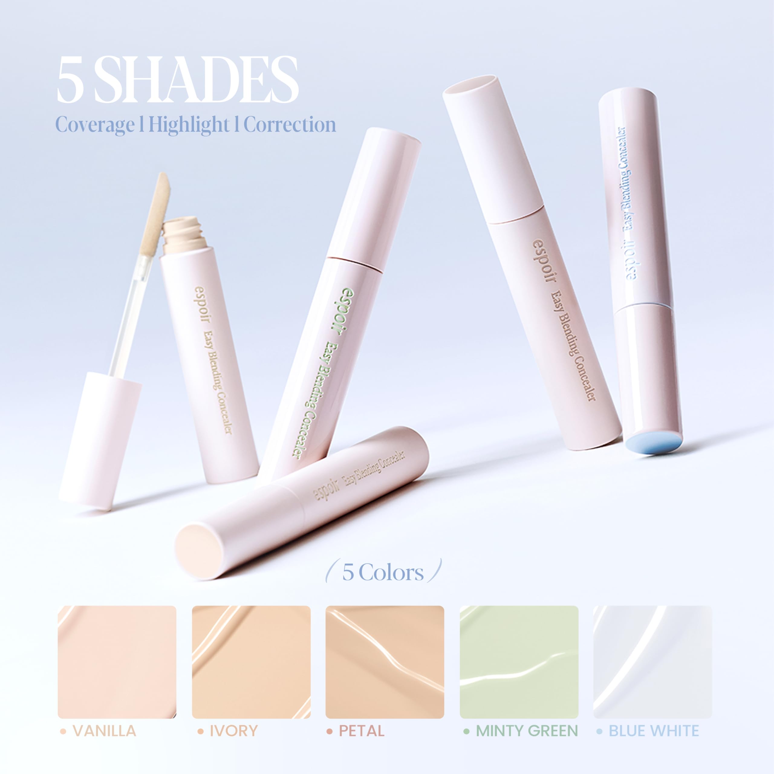 Espoir Easy Blending Concealer Minty Green swatch on skin shows natural shade match for everyday coverage.