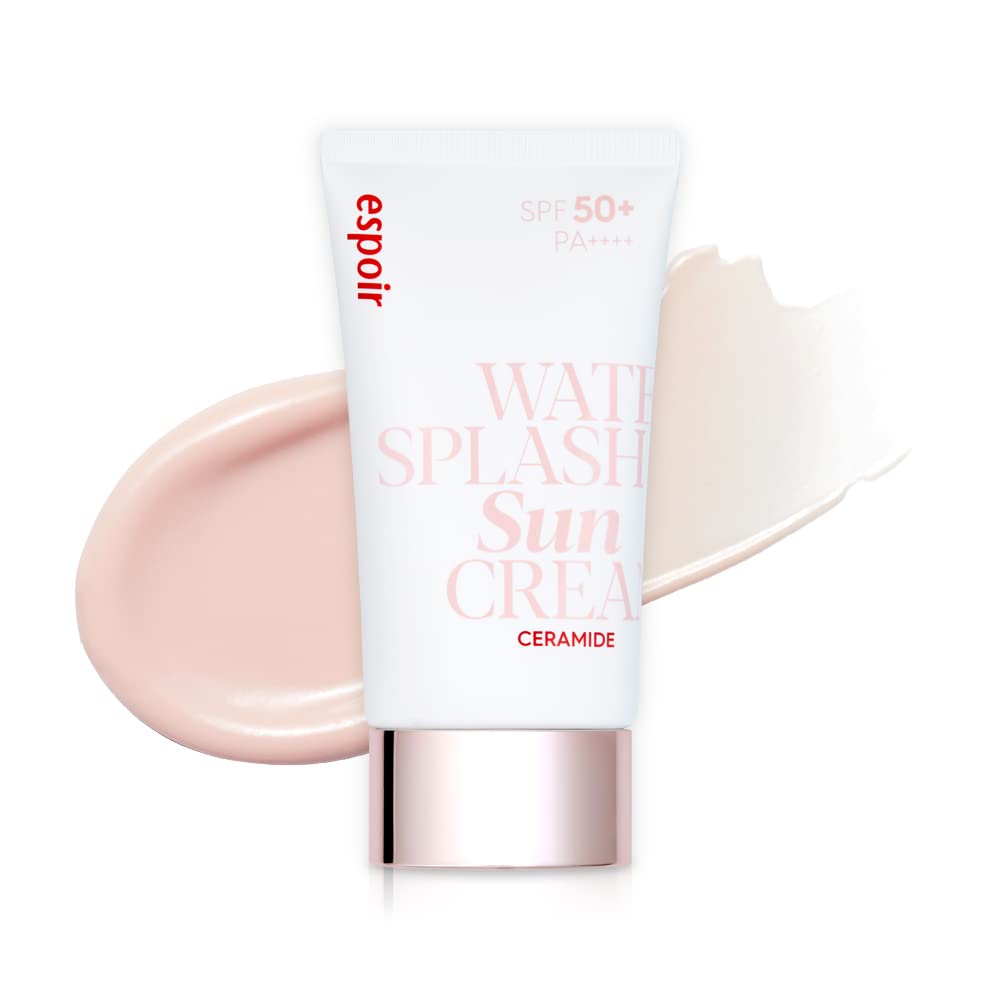 Espoir Water Splash Sun Cream Ceramide bottle pour for smooth, hydrating coverage.
