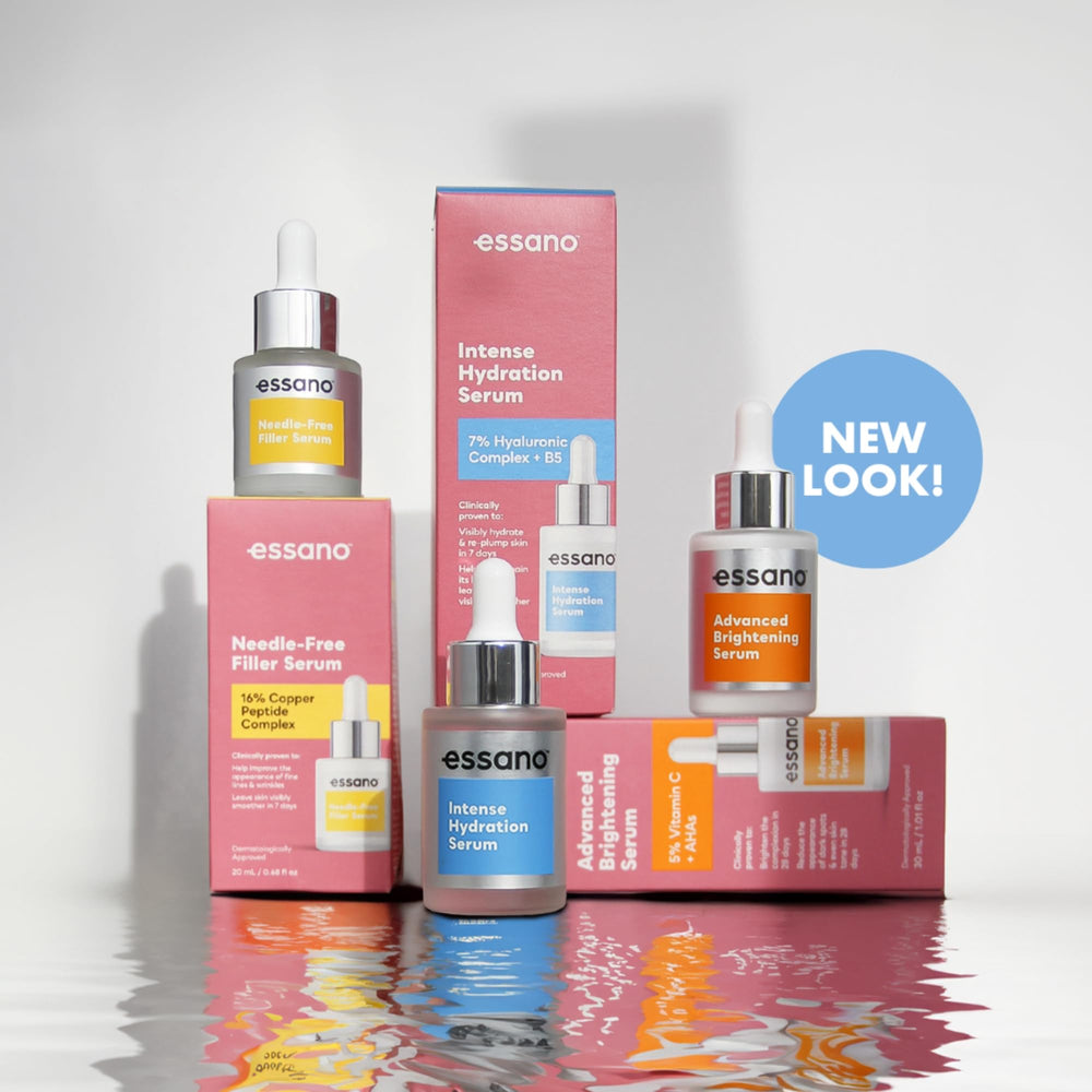 Essano Intense Hydration Serum on the face demonstrates lightweight hydration and smooth feel.