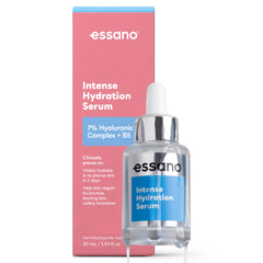 Essano Intense Hydration Serum bottle showcases sleek packaging and concentrated formula for daily use.