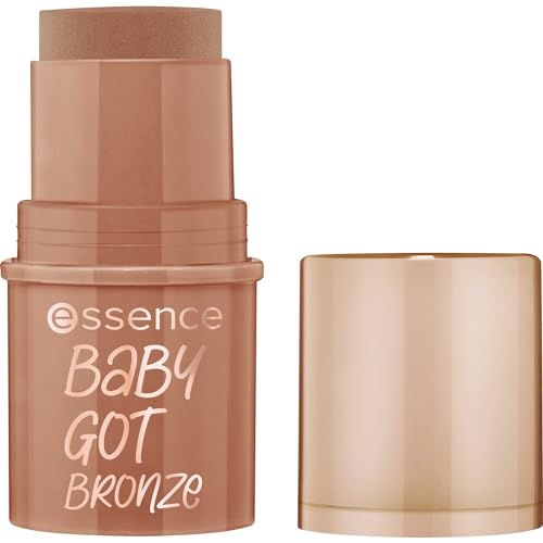 Essence Baby Got Bronze swatch on cheek shows buildable warmth.