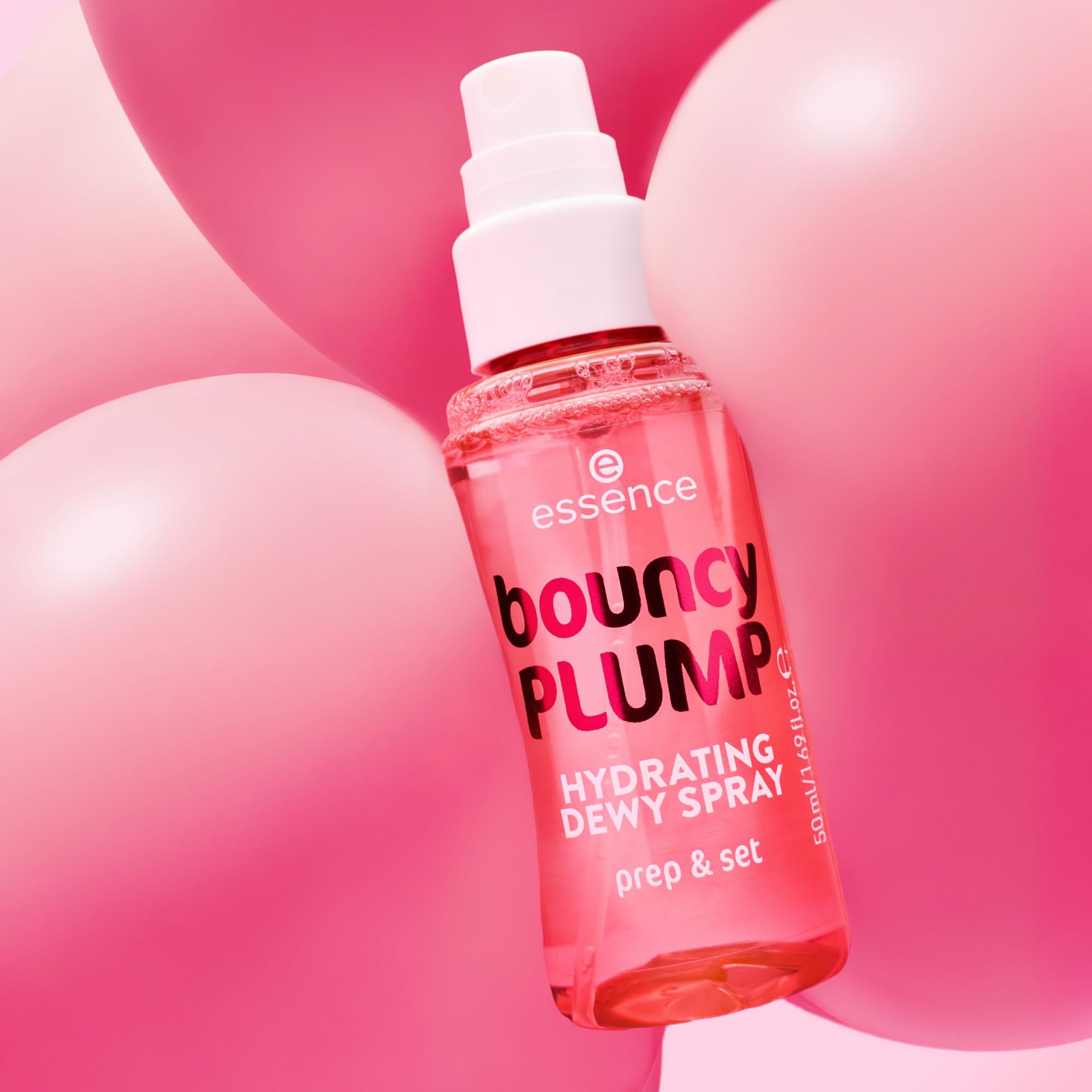 essence Bouncy Plump Hydrating Dewy Spray travel-friendly packaging for on-the-go use.
