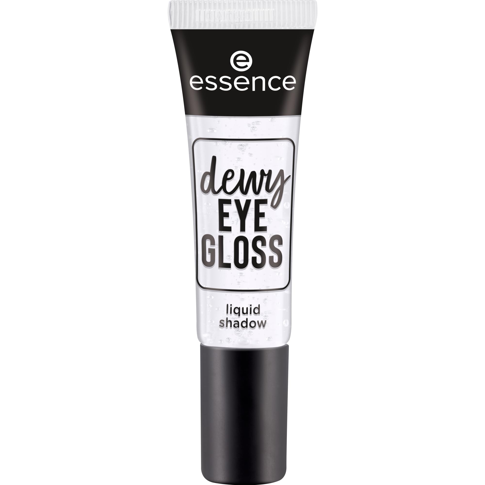 Essence Dewy EYE GLOSS swatch crystal clear on skin for bright, flexible glow.