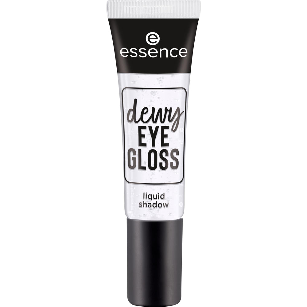 Essence Dewy EYE GLOSS swatch crystal clear on skin for bright, flexible glow.
