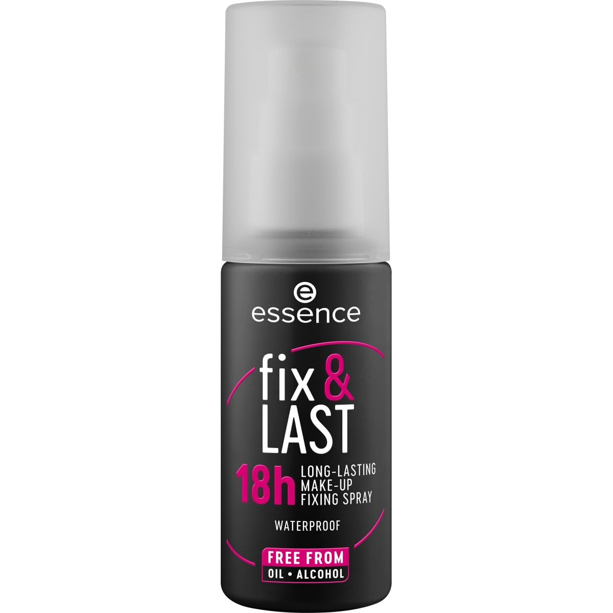 essence Fix & Last 18H spray bottle delivering a fine mist for all-day makeup hold.