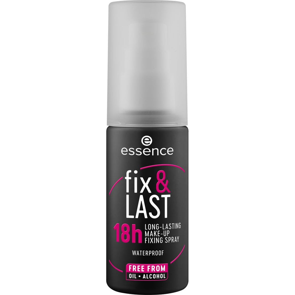 essence Fix & Last 18H spray bottle delivering a fine mist for all-day makeup hold.