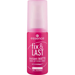 essence Fix & Last Instant Matte Spray bottle delivering a shine-free, long-lasting finish
