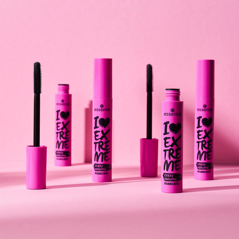 essence I Love Extreme Crazy Volume Mascara vegan formula graphic emphasizing animal-free promise