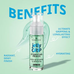 essence Jelly Grip Hydrating Primer texture close-up highlighting jelly hydration for dewy skin