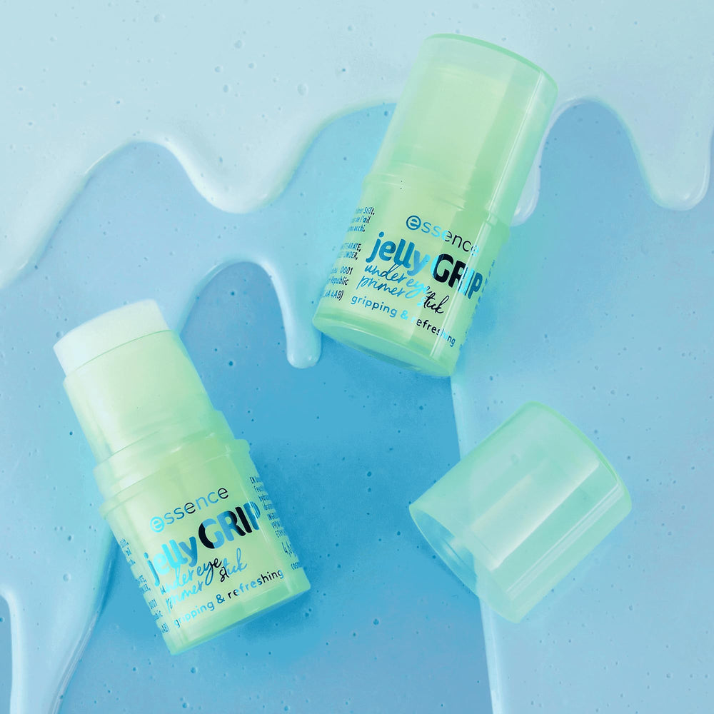 Packaging display of essence Jelly Grip Under Eye Primer Stick shows travel-friendly design