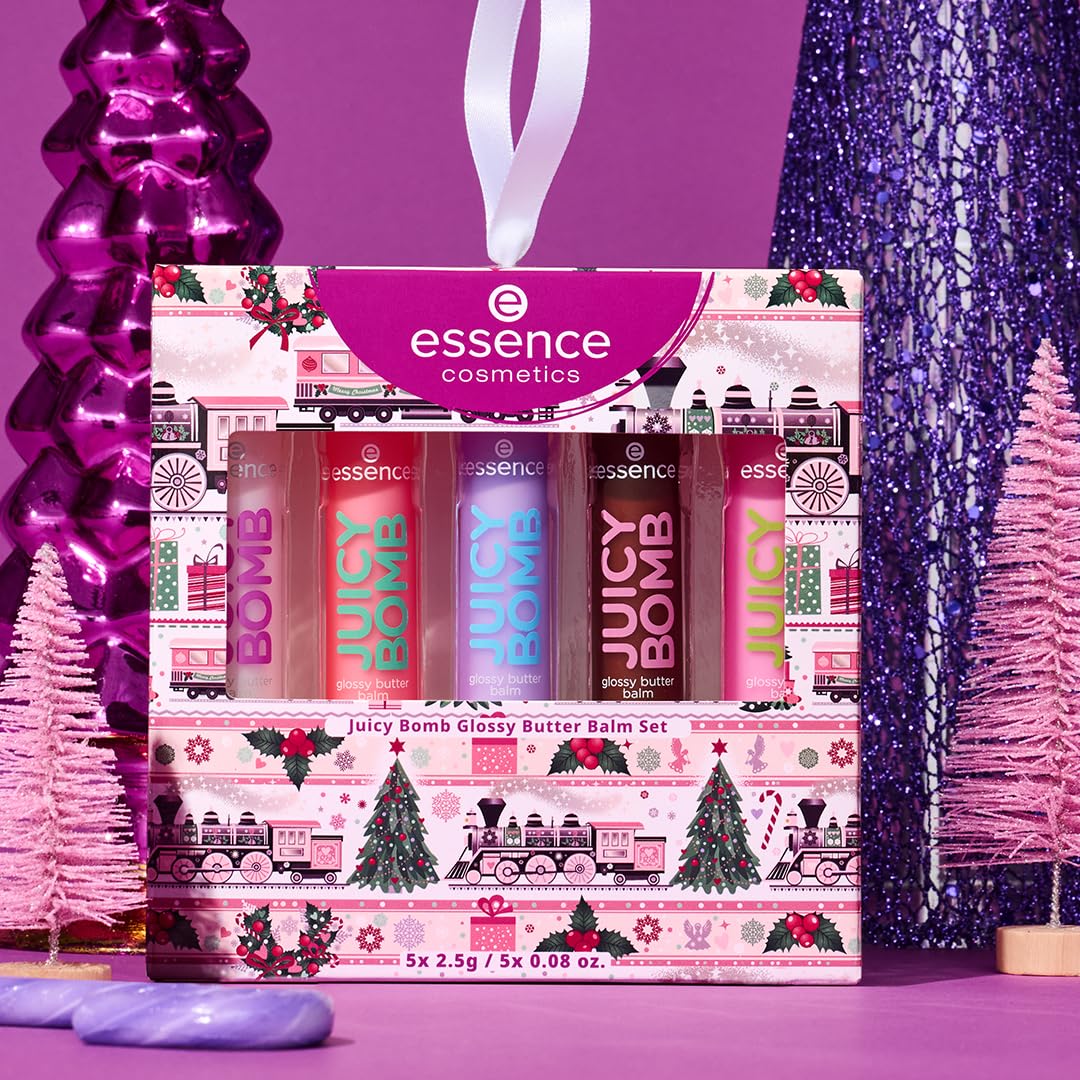 Essence Juicy Butter Balm One In A Melon swatch on lips for fruity hydration.