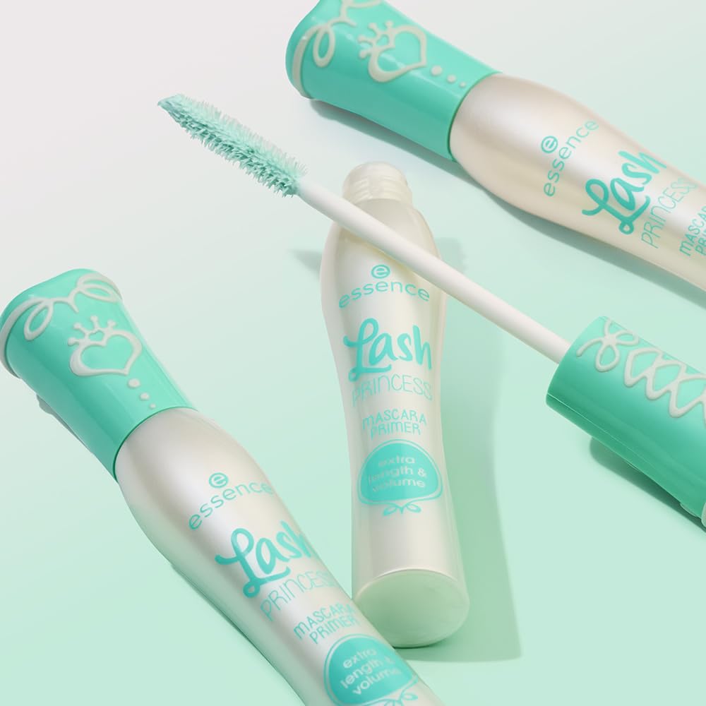 essence Lash Princess Primer bottle with green tint signals eye-catching prep.