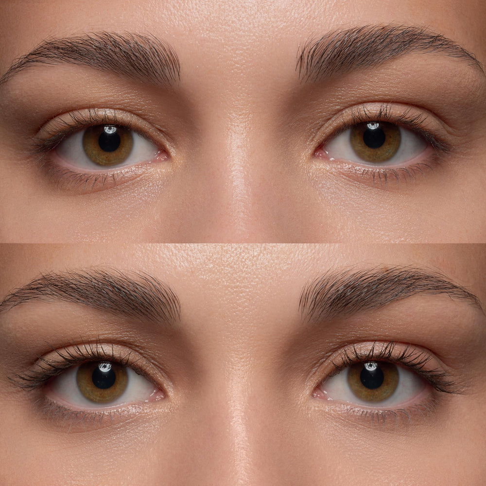 essence Lash Princess Brown mascara on upper lashes for natural length and definition.