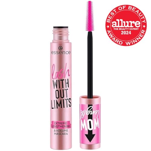 essence Lash Without Limits brush close-up demonstrates wand reach on short lashes for length.