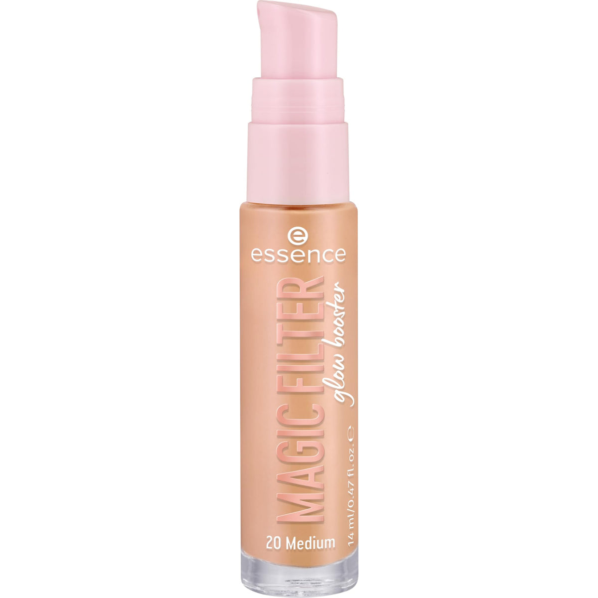 essence Magic Filter Glow Booster bottle packaging highlights compact vegan design.