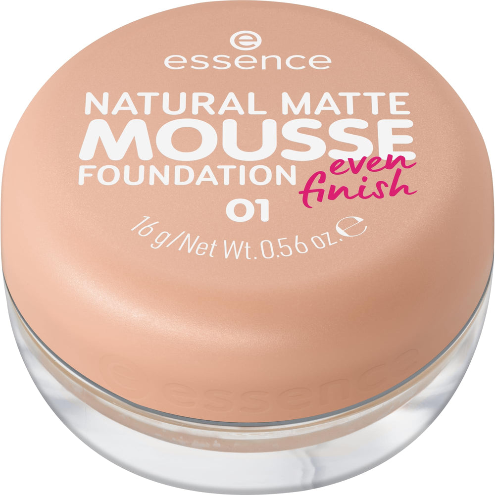 Essence Natural Matte Mousse 01 bottle closeup shows lightweight packaging for everyday use.