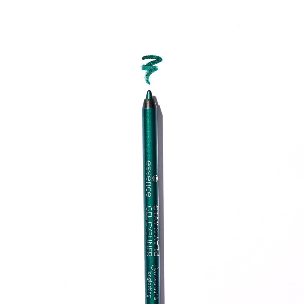 essence Stay & Play Emerald Dragon gel eyeliner pigment for bold, long-wear definition.