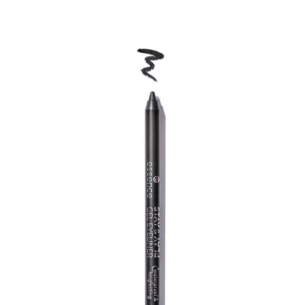 essence Stay & Play Gel Eyeliner Black Raven swatch showing bold color payoff