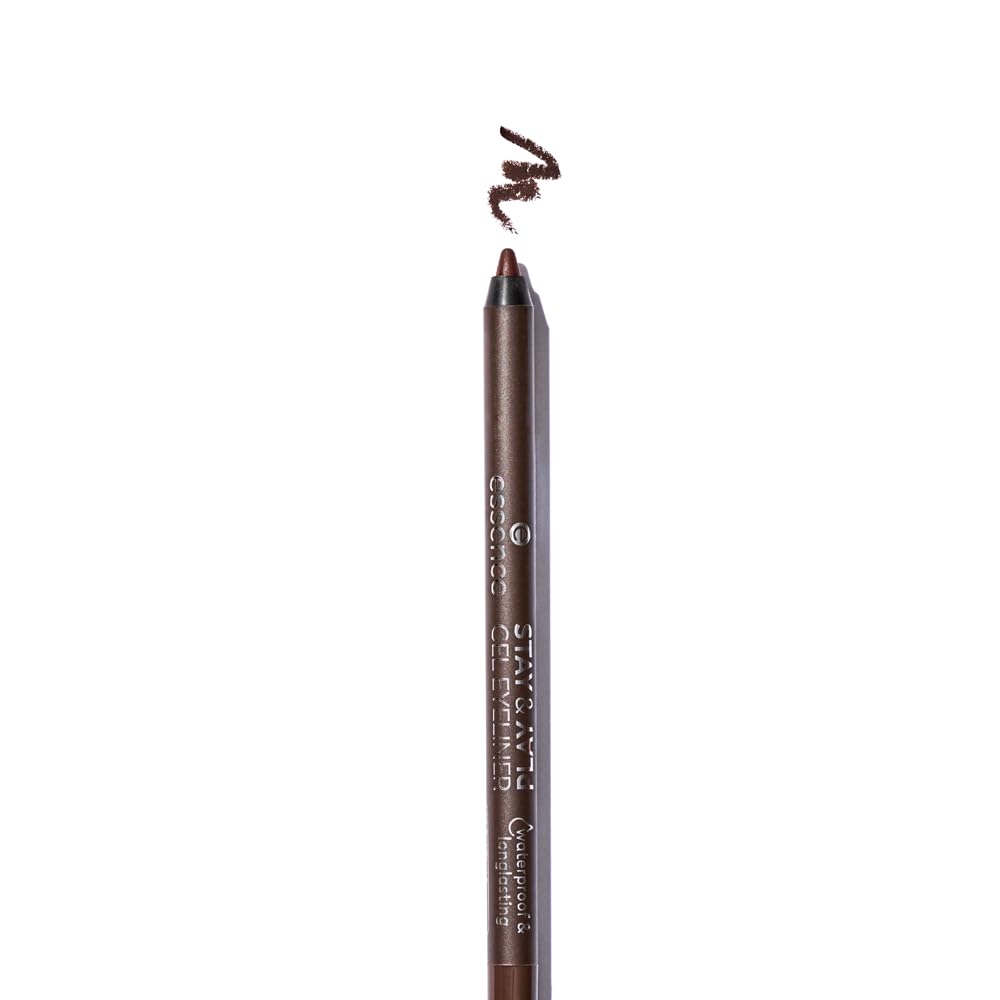 essence Stay & Play Gel Eyeliner espresso swatch shows bold color and smooth glide.
