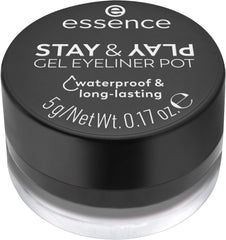 essence Stay & Play Gel Eyeliner Pot black open jar with brush