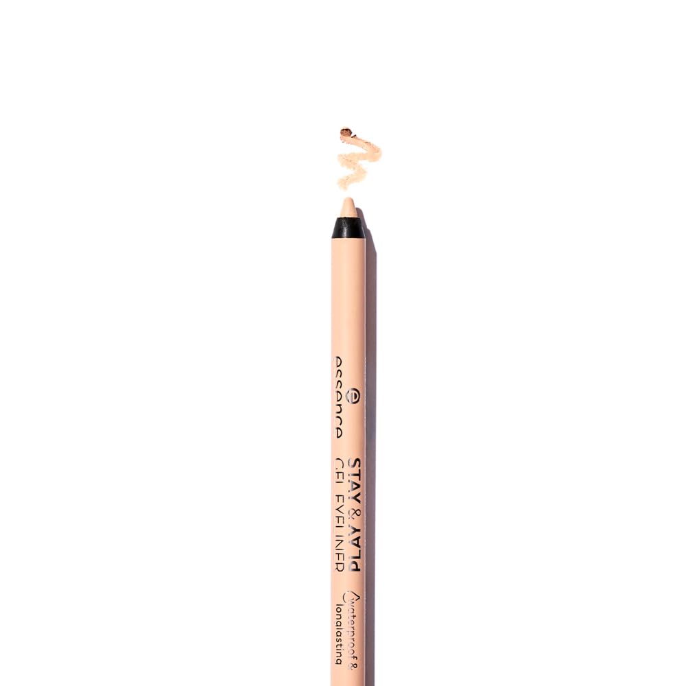 essence Stay & Play Gel Eyeliner Silky Nude swatch shows rich color and smooth glide.