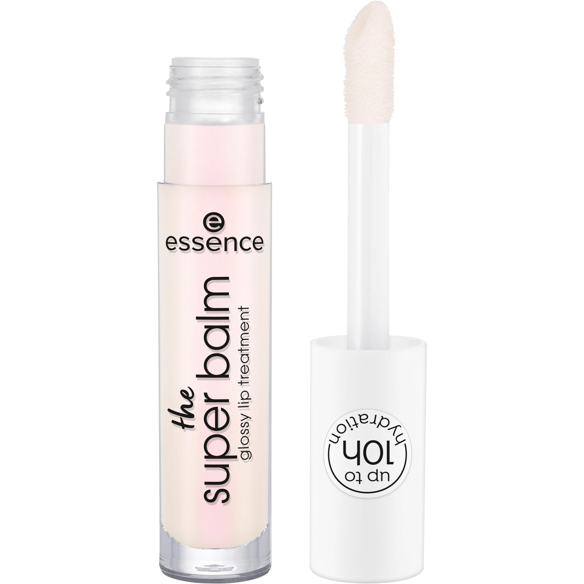 essence Super Balm Glossy Lip Treatment packaging shows premium lip care in a sleek case