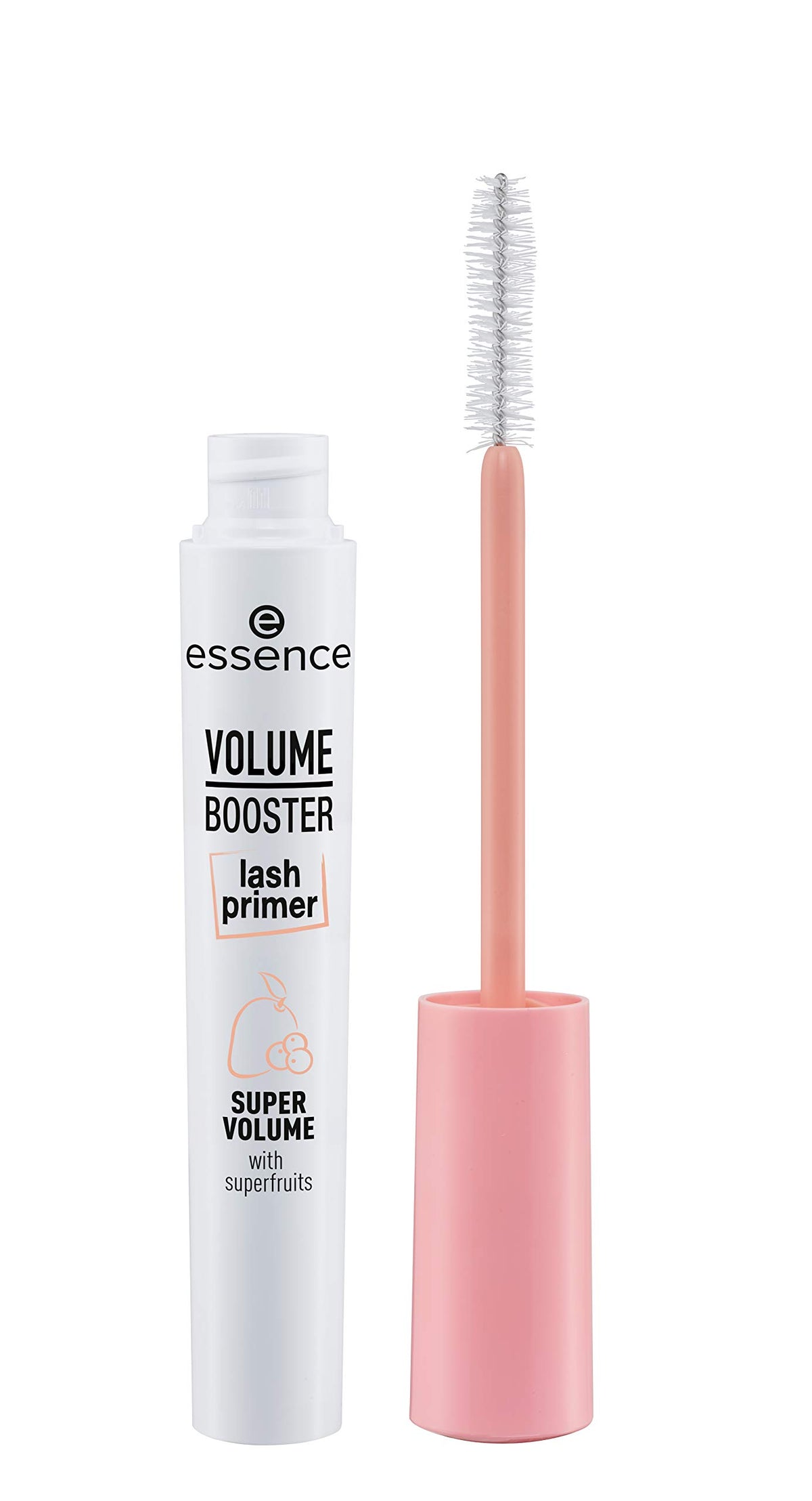 essence Volume Booster Lash Primer Mango Butter close-up preps lashes for smoother mascara application.