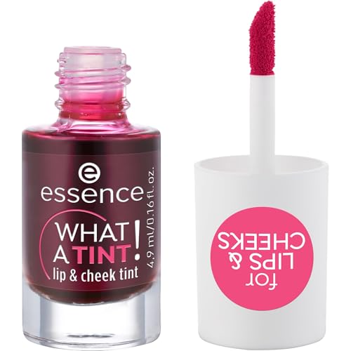 essence What a Tint lip and cheek tint close-up shows precise application for even color.