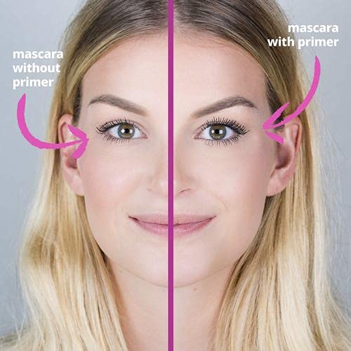 essence White Primer application step close-up shows even lash coverage before mascara.