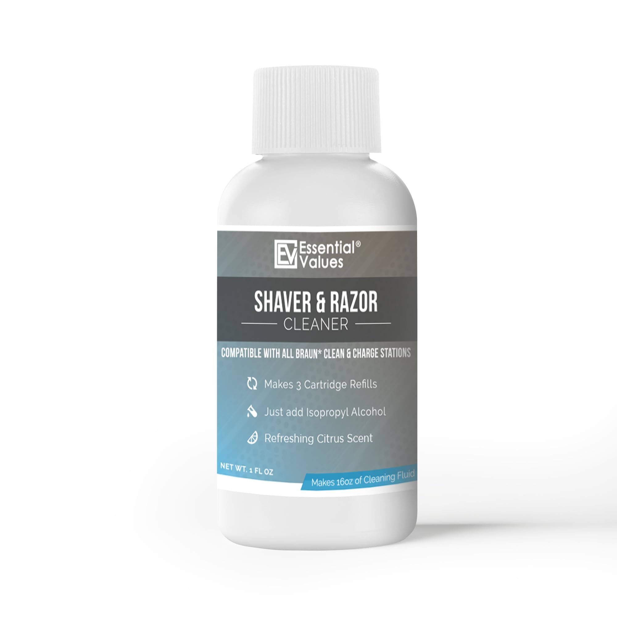 Essential Values citrus scent cleaner highlights pleasant aroma while maintaining shaver cleanliness after use