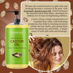 Cap and bottle of Essentially KateS Castor Oil highlighting premium packaging.