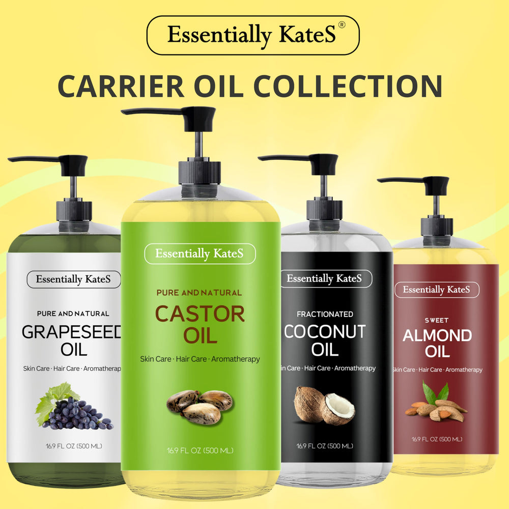 Packaging of Essentially KateS Castor Oil emphasizing hexane-free formula.