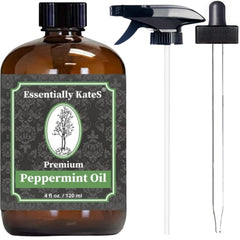 Essentially KateS Peppermint Oil bottle with dropper and sprayer for refreshing aromatherapy and skin care
