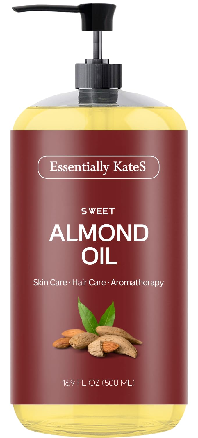Essentially KateS Sweet Almond Oil bottle pour for gentle skin hydration