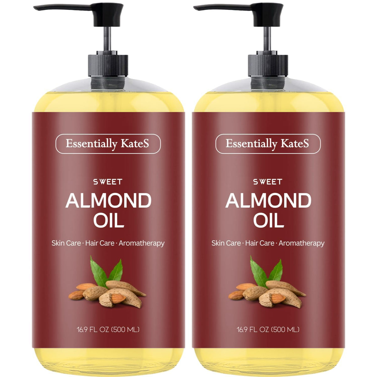 Essentially KateS Sweet Almond Oil bottle shown for nourishing, hydrated skin.