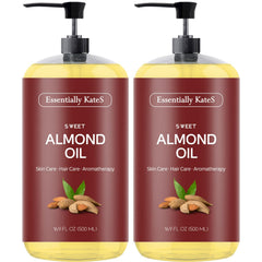 Essentially KateS Sweet Almond Oil bottle shown for nourishing, hydrated skin.
