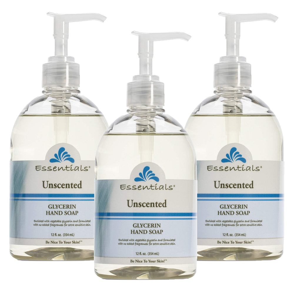 Essentials glycerin hand soap unscented 3-pack pump for clean, moisturized hands