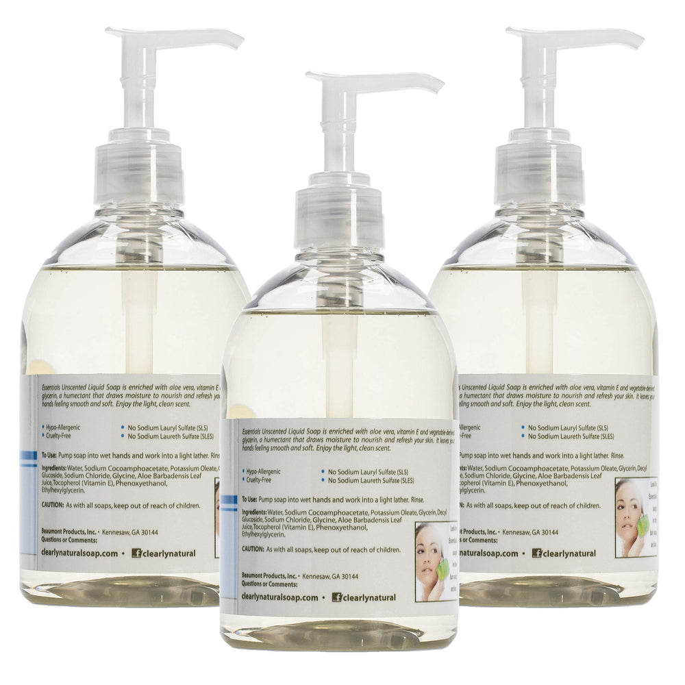 Essentials unscented hand soap pump closeup for gentle cleansing