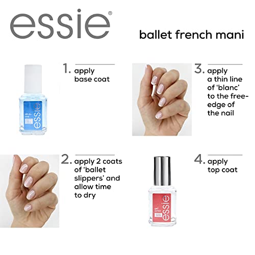 essie Ballet Slippers and Blanc swatches on nails for classic French look.