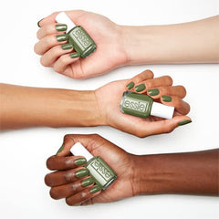 essie ferris of them all collection khaki-green shade on nails for chic minimal style
