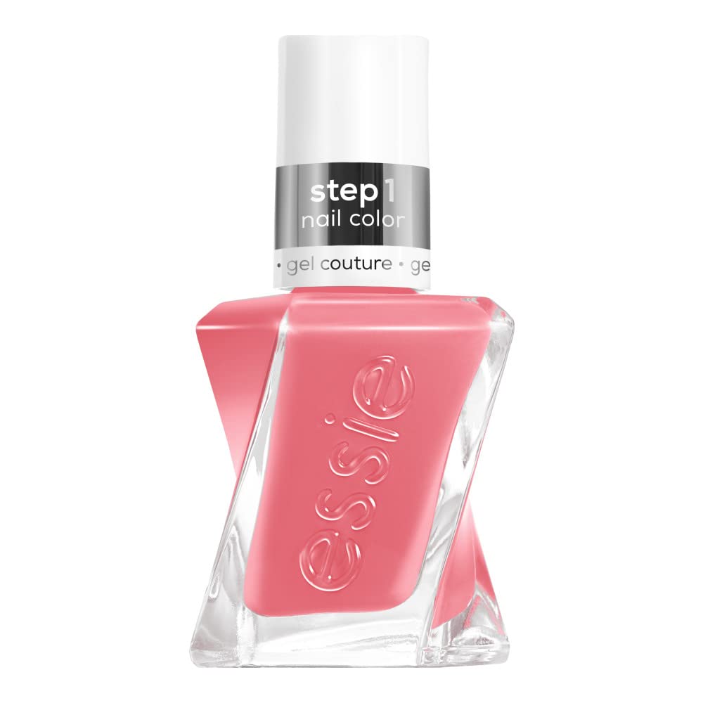 essie gel couture Gallery Glam nail polish with vibrant salmon-pink shade provides shine and easy two-step at home