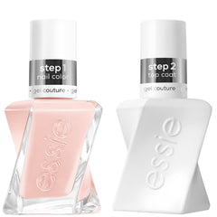essie Gel Couture sheer nude pink bottle highlights a creamy finish for a polished at-home manicure.