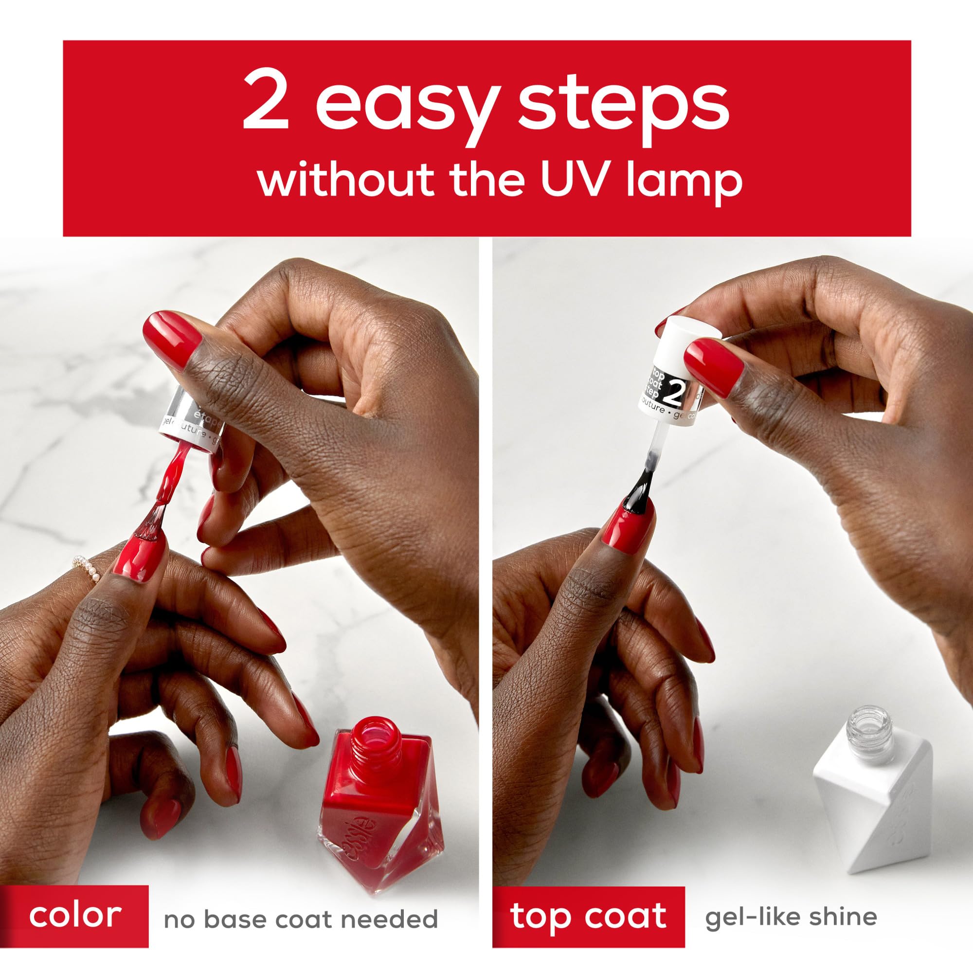 Essie Gel Couture top coat enhances durability and gloss.