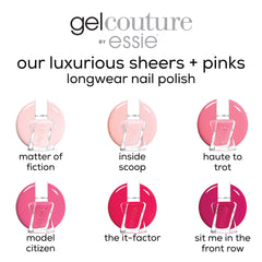 essie gel couture two-step application demonstrates simple two-coat process for a glossy finish