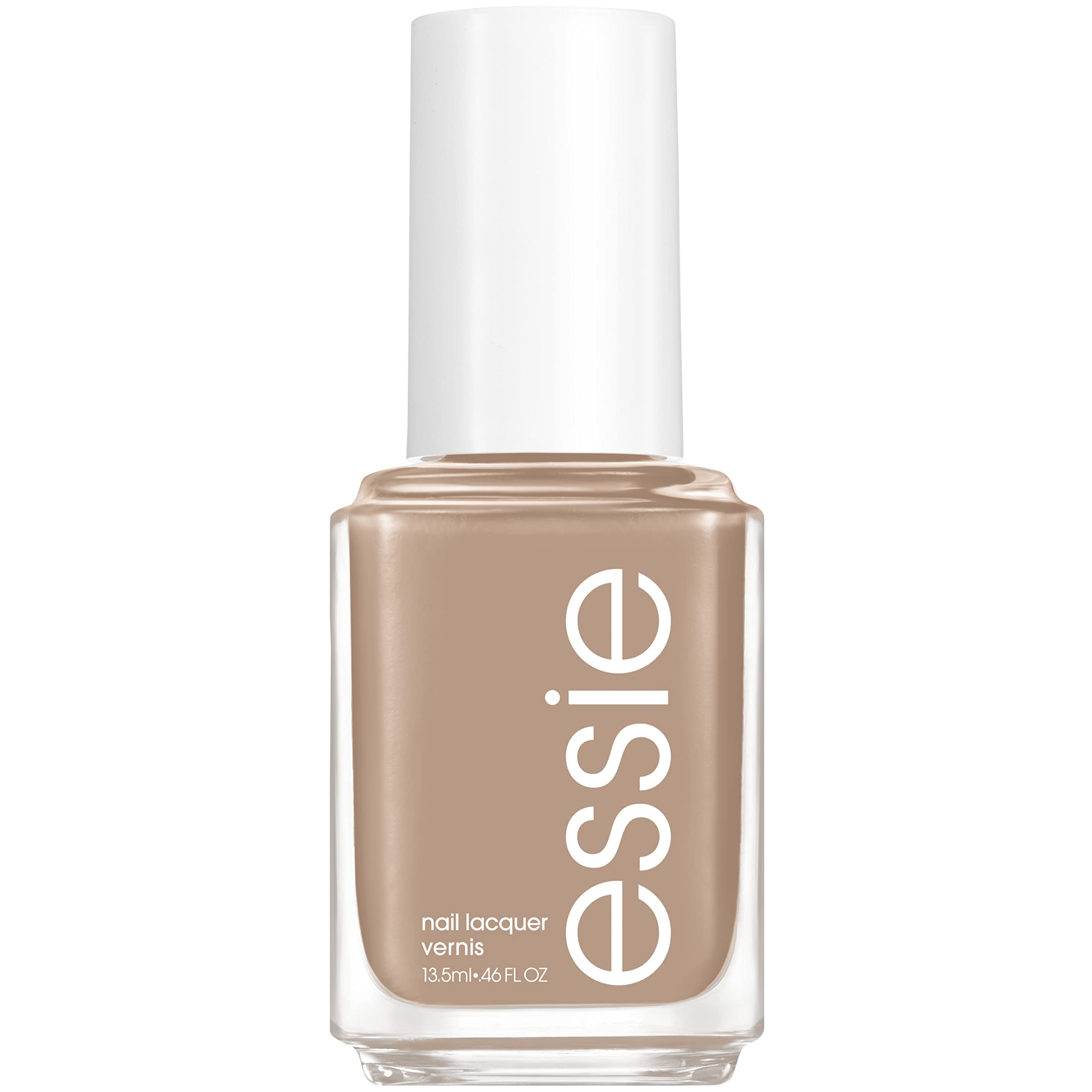 essie Hike It Up bottle close showing creamy midtone tan finish