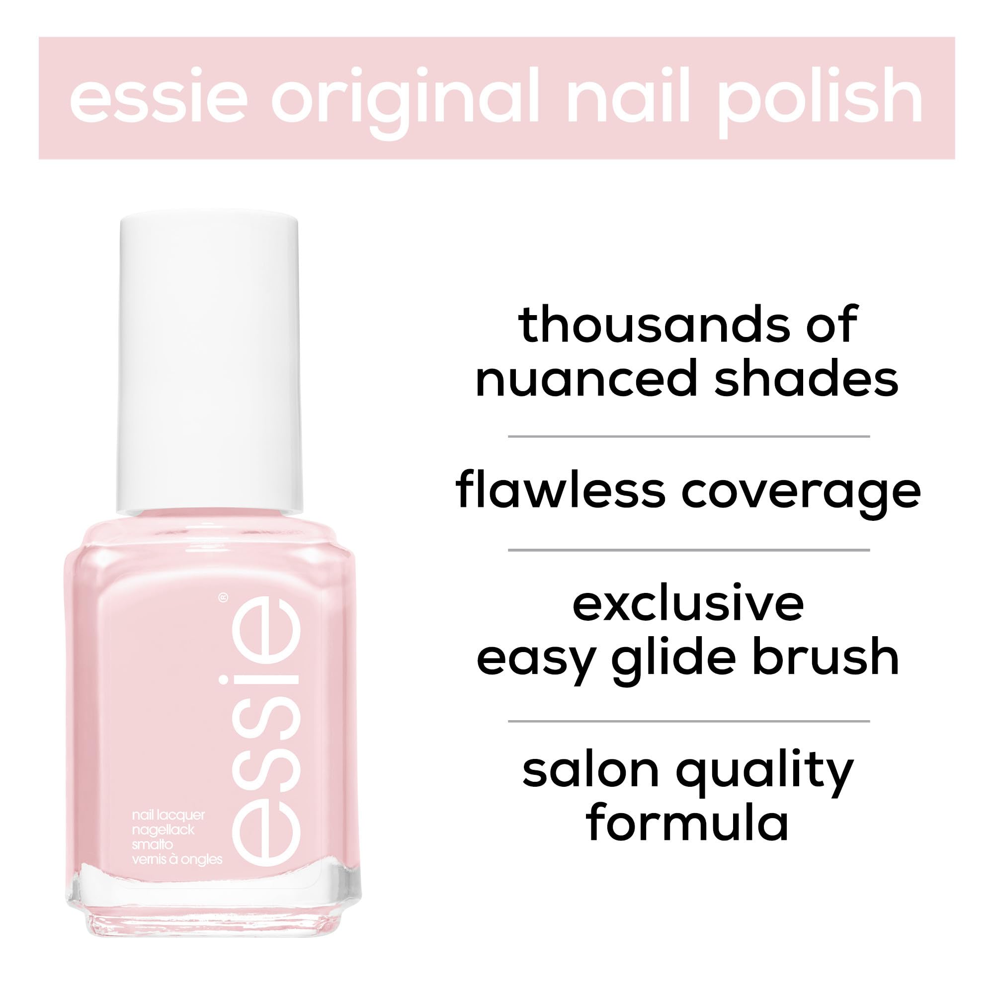 Hands display a refined manicure using Essie Mademoiselle.